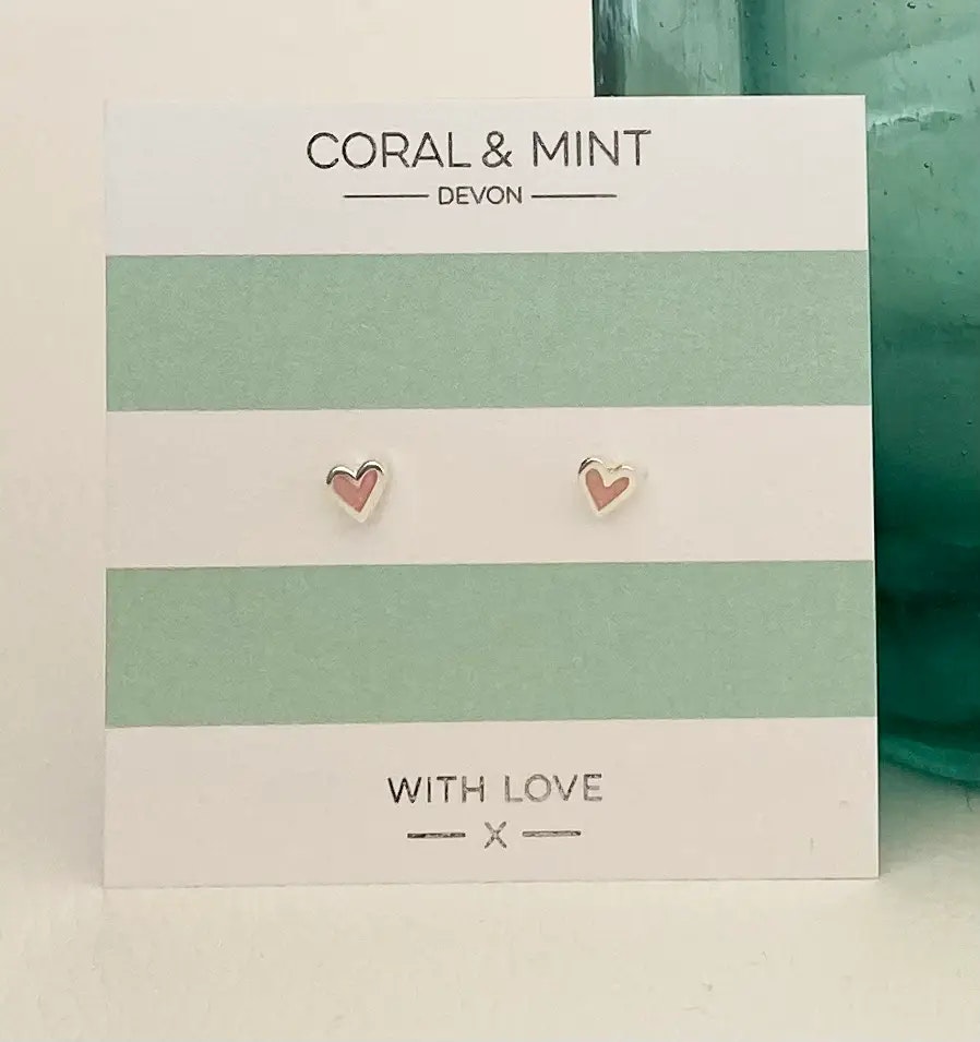Mini Heart Pink Sparkle Enamel Studs by Coral & Mint