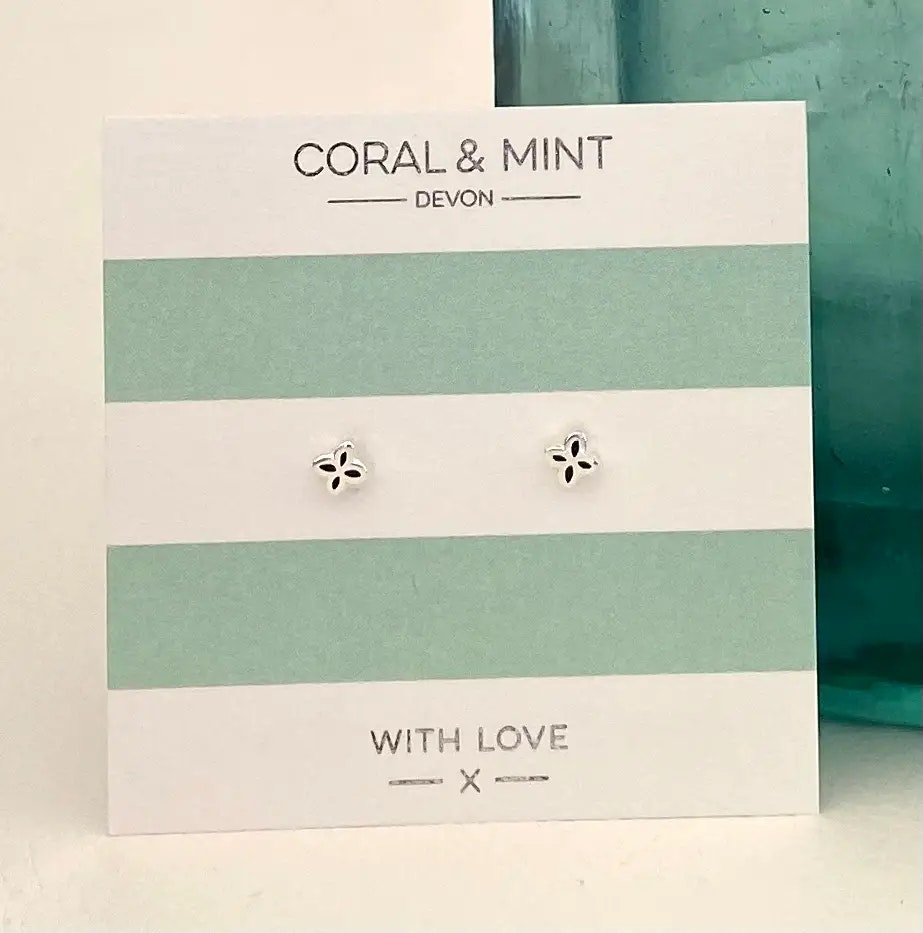 Geo Flower Navy Enamel Studs by Coral & Mint