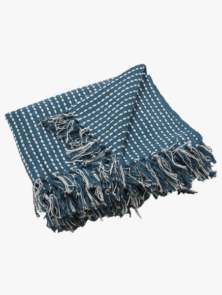 Teal Woven Stab Stitch Throw by Gisela Graham