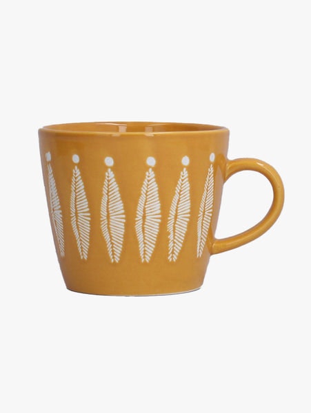 Mustard Feather Ceramic Mug by Gisela Graham