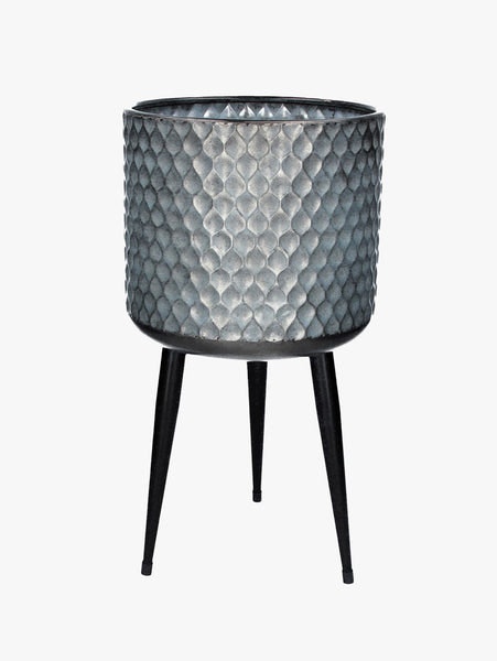 Galvanised Dimple Metal Pot Cover With Legs Medium by Gisela Graham