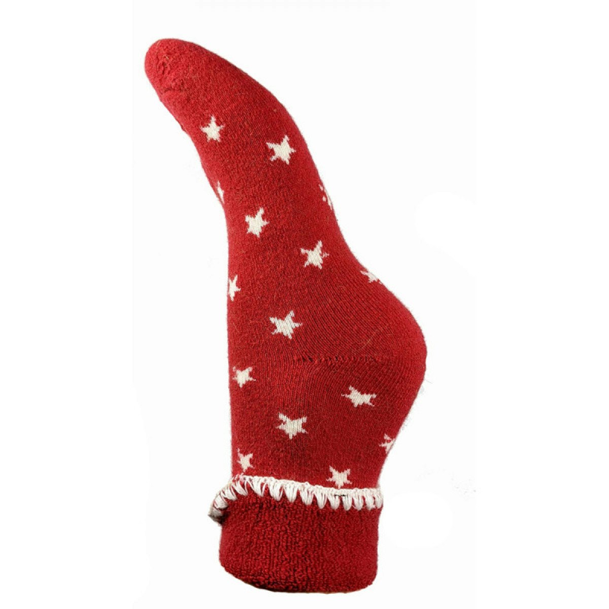 Red with Cream Stars Cuff Socks by Joya