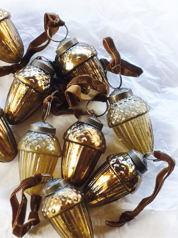 Glass Acorn Golden Tree Decoration - Set of 3 by Casa Verde