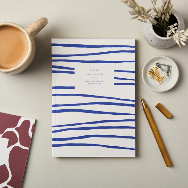A5 Ruled Notebook In Blue Stripe by INK & BLOOM