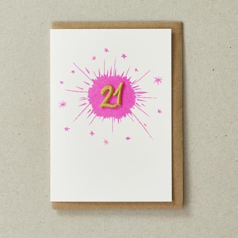 Embroidered Age Charm Card - Age 21 (Pink) by Petra Boase