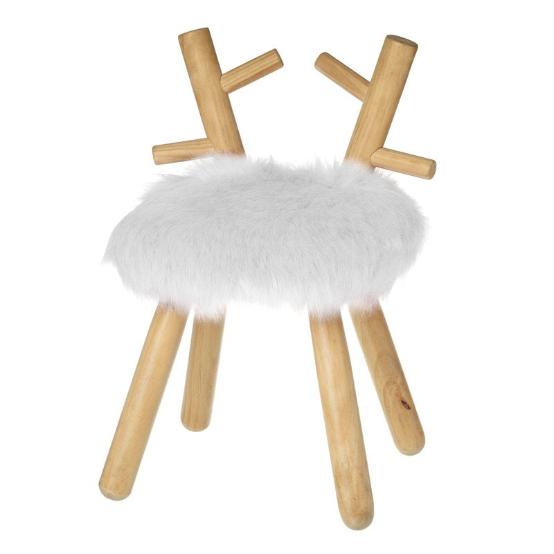 White Fluffy Deer Stool by Heaven Sends