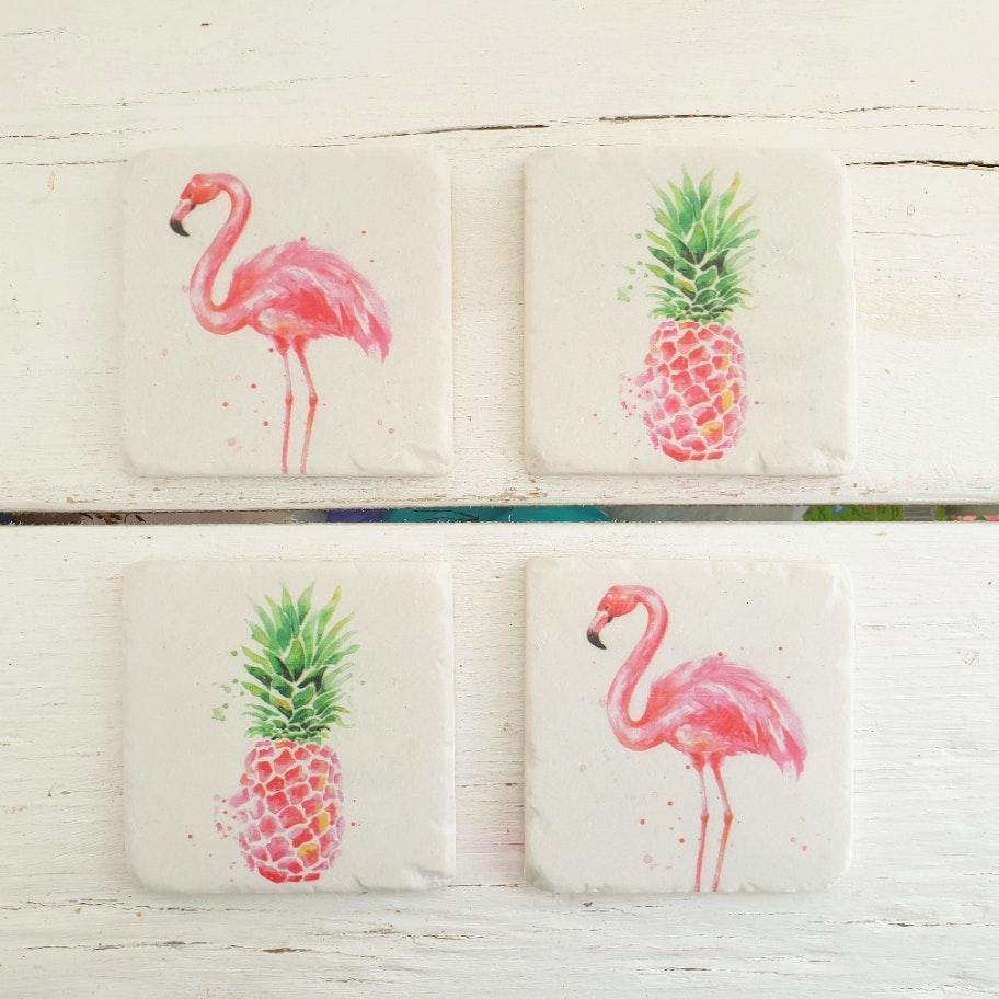 Flamingo/pineapple Coasters by