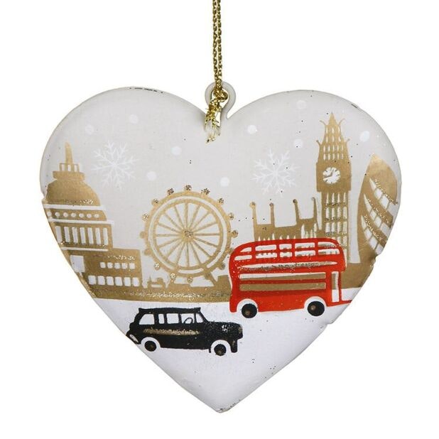 London Scene Tin Heart Decoration by Gisela Graham