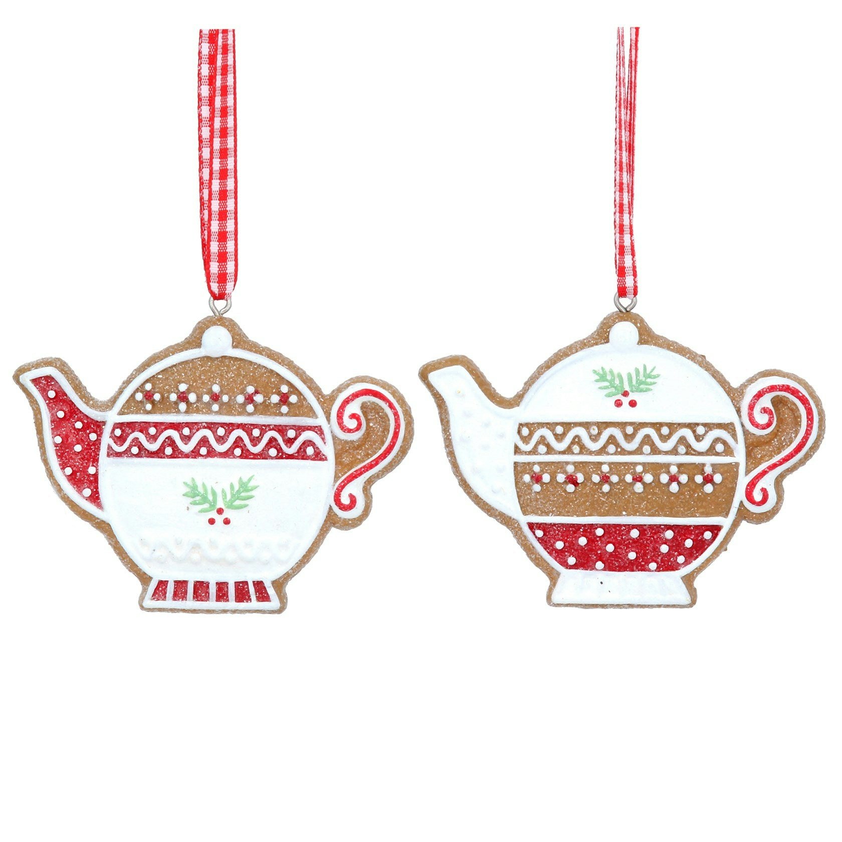 Set of Two Resin Gingerbread Teapot Decorations by Cornucopia Worcester