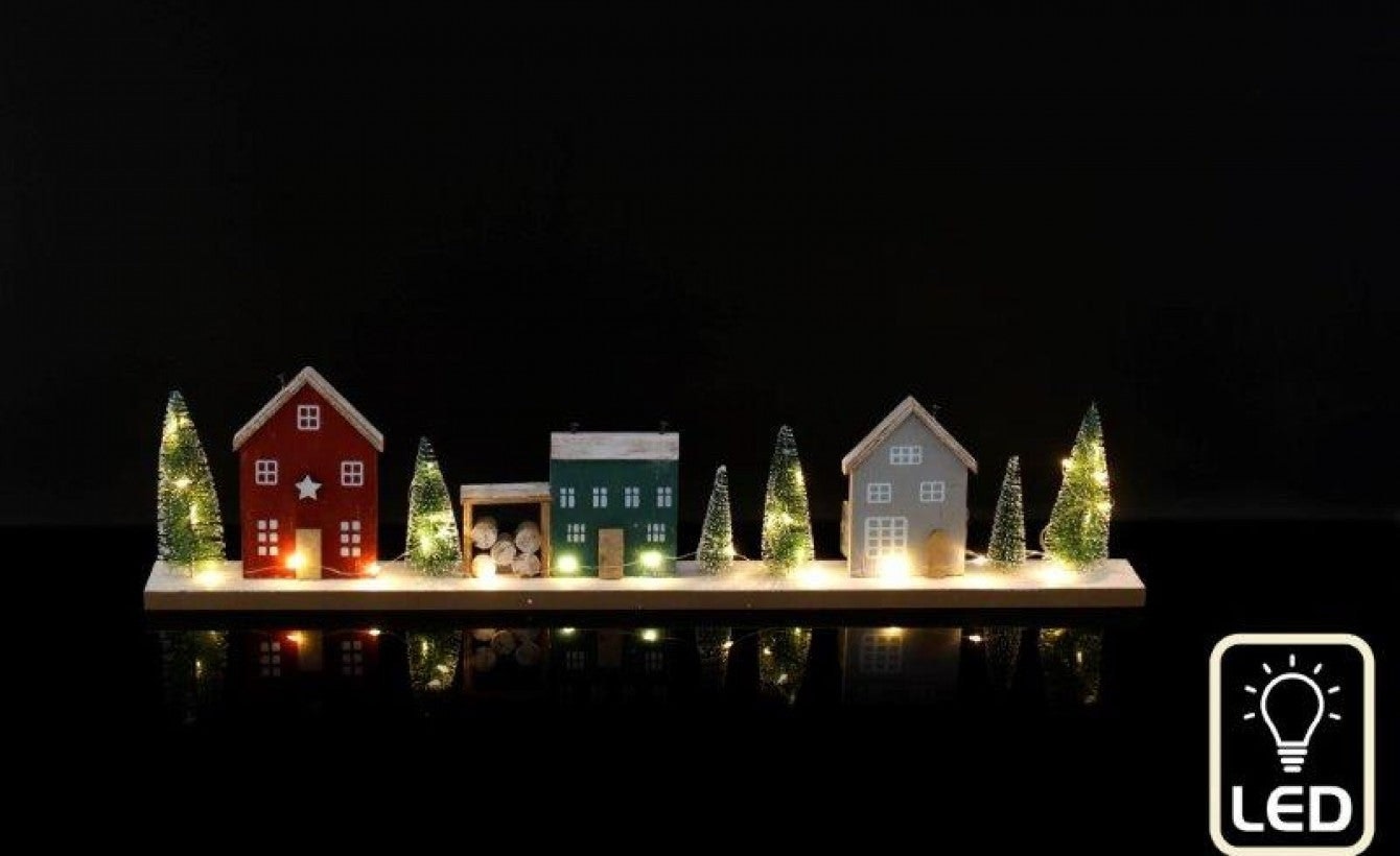 Gold LED Houses Street Lights With Trees by