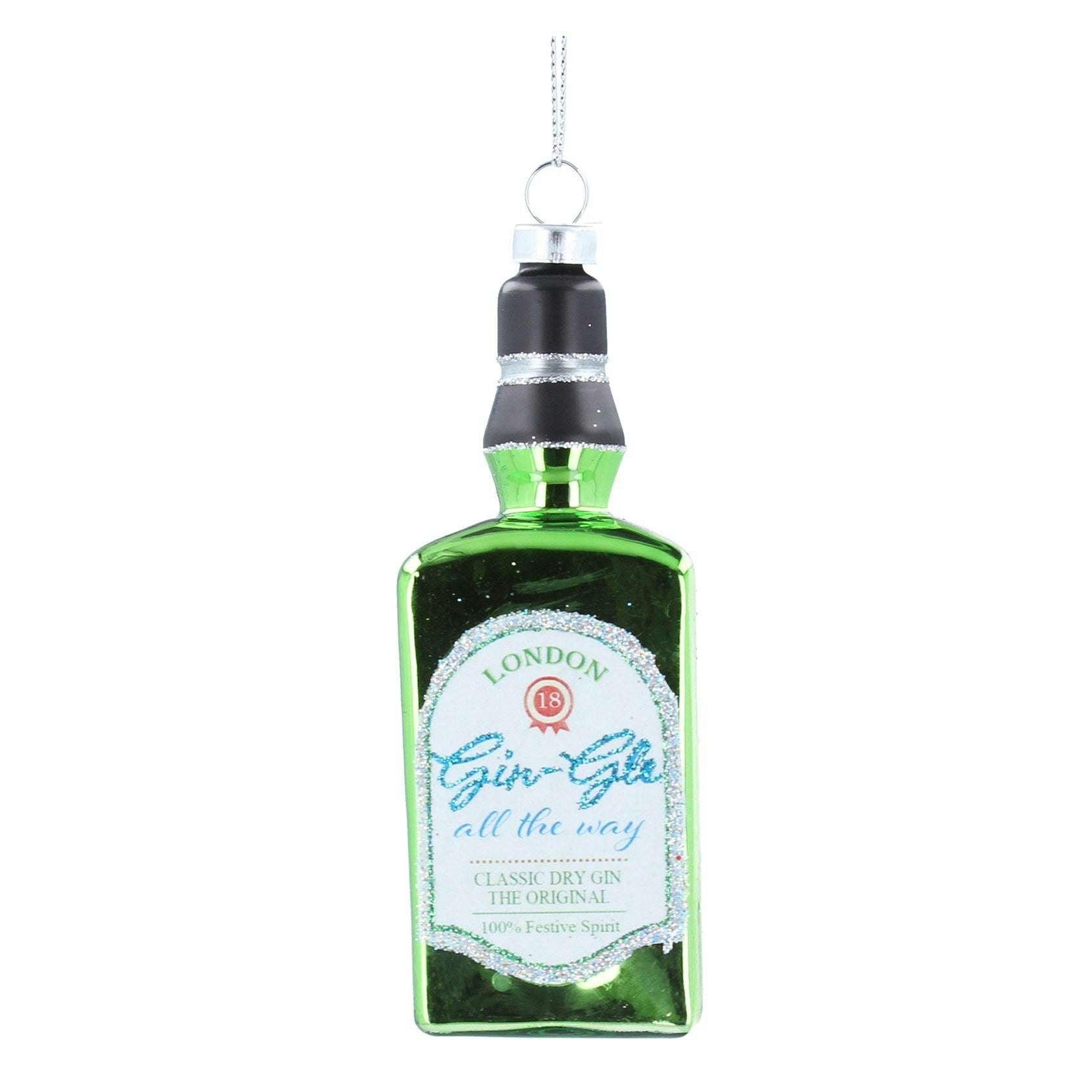 Green Glass Gin Bottle with Confetti Decoration by Gisela Graham
