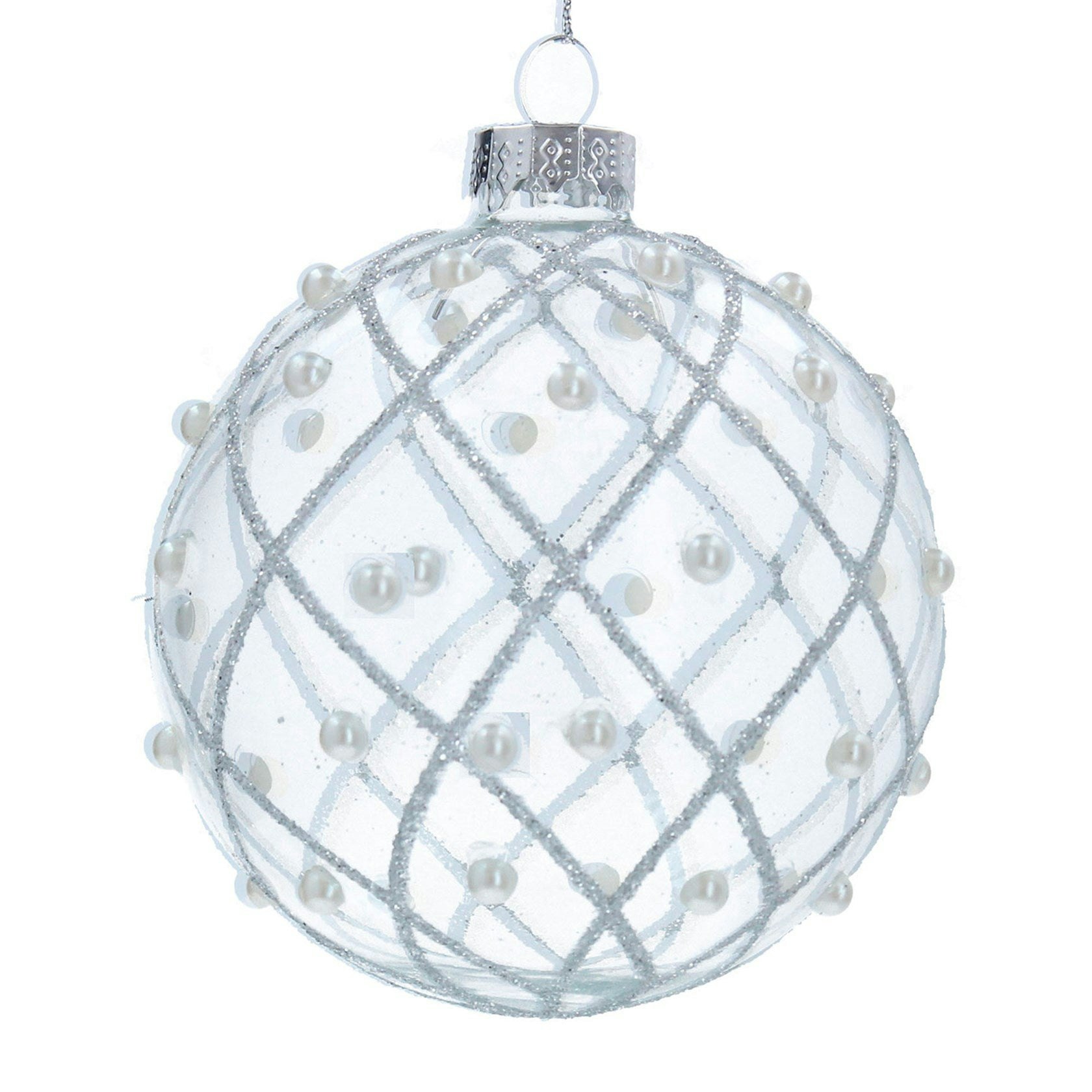 Clear Glass Bauble with Silver Glitter Trellis by Gisela Graham