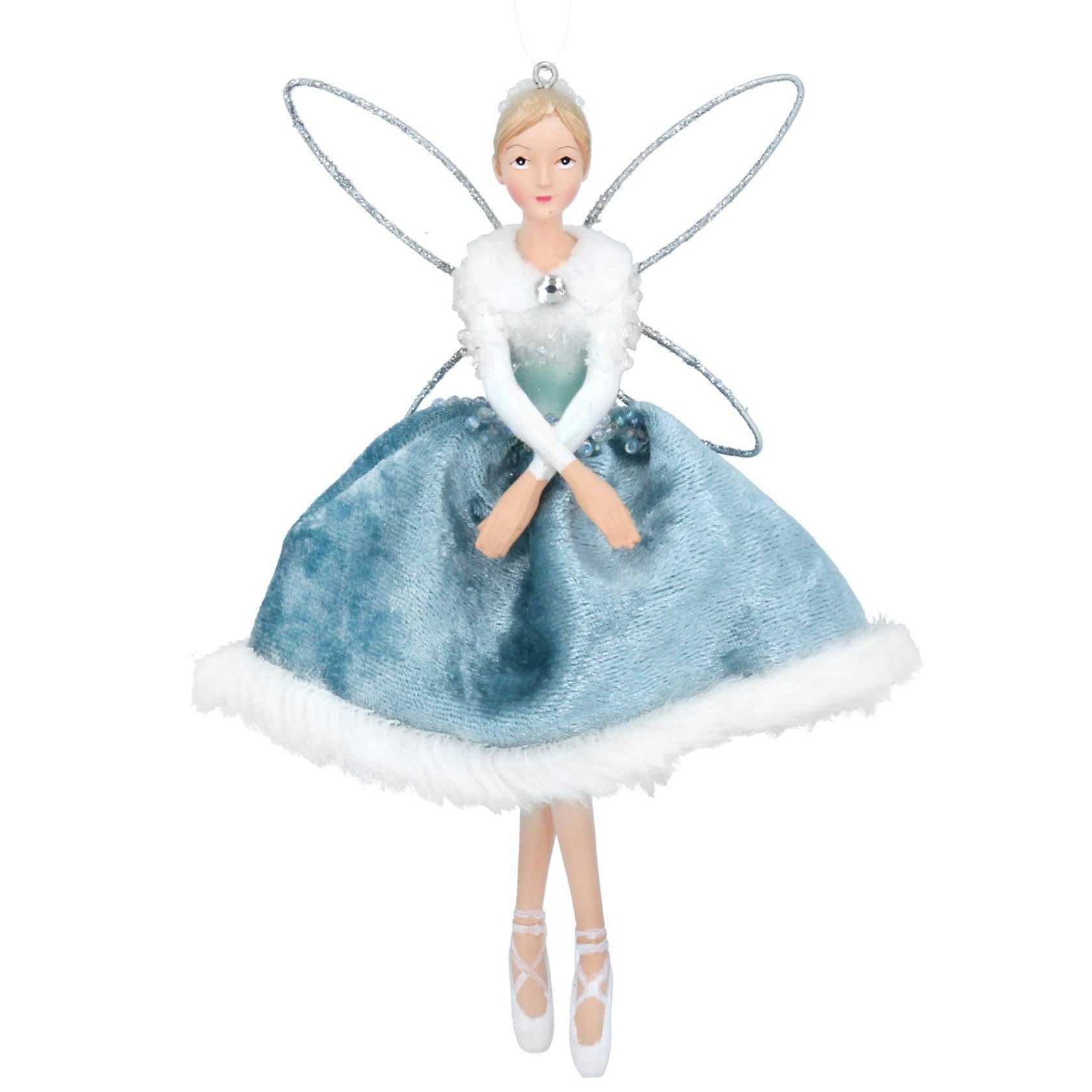 Ice Blue Resin Fairy with Velvet Skirt by Gisela Graham