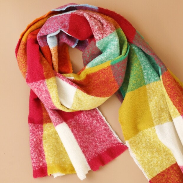Bright Multicoloured Block Winter Scarf by Lisa Angel
