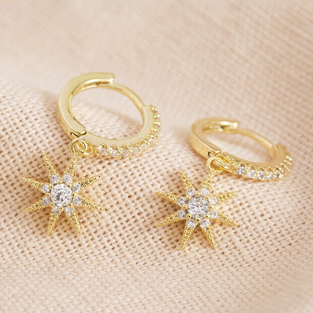 Gold Crystal Star Hoop Earrings by Lisa Angel