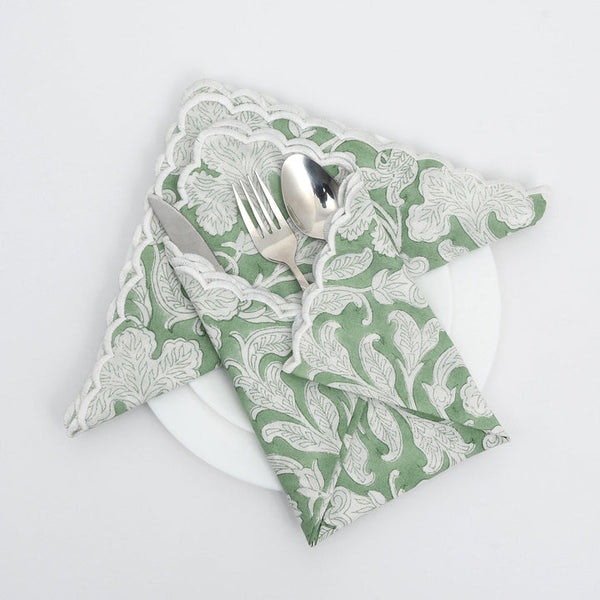 Set Of 4 Jade Green Scalloped Napkins by Janet Church Interiors