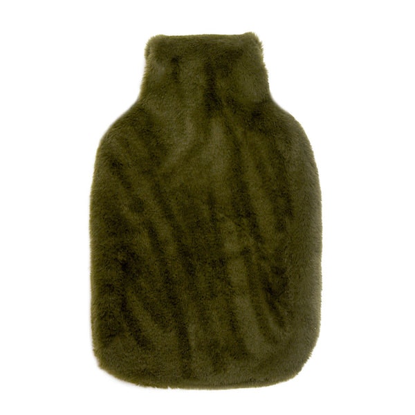 Faux Fur Hot Water Bottle In Olive by Tweedmill
