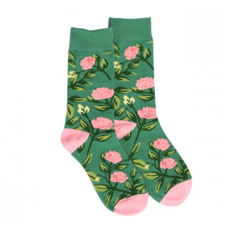 Floral Socks in Green and Pink by F & J Collection
