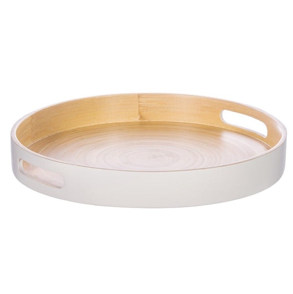 Round Bamboo Tray In Grey by Sass & Belle