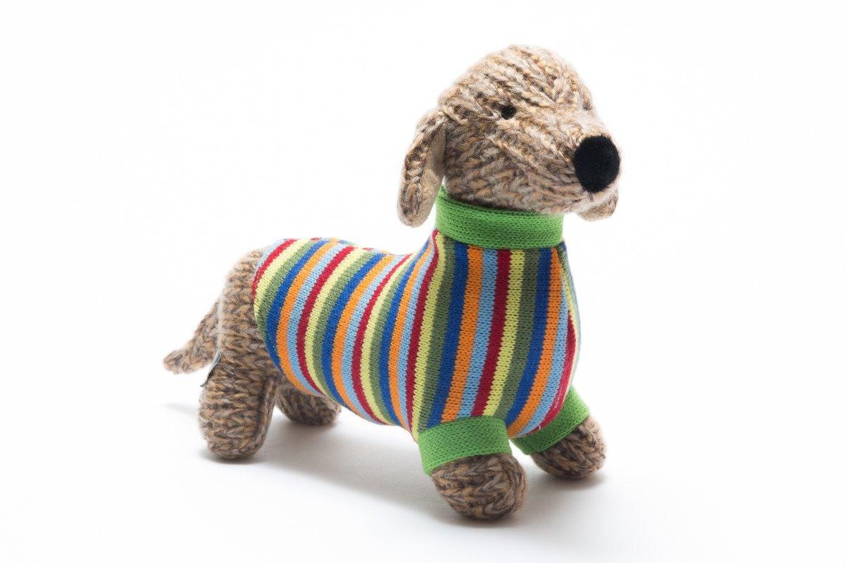 Large Knitted Sausage Dog in Bright Jumper by Best Years
