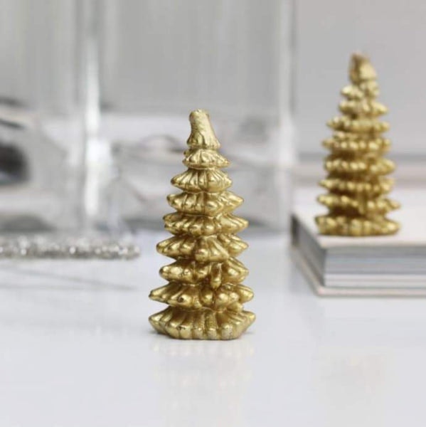 Set Of 3 Gold Christmas Tree Candles by Biggie Best