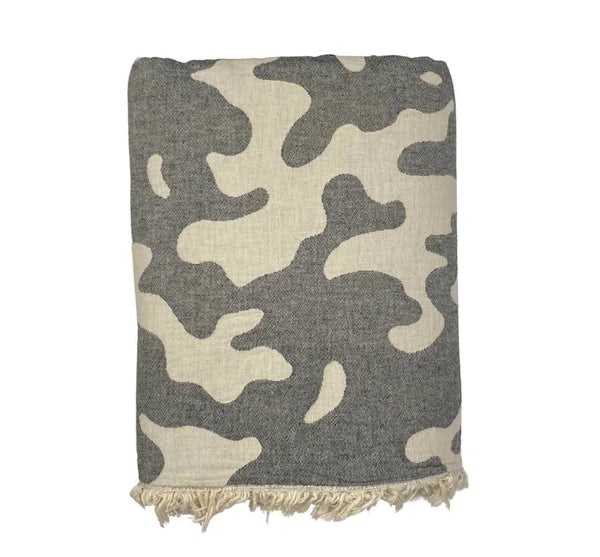 Camo Throw With Fleece Lining In Grey by Ailera