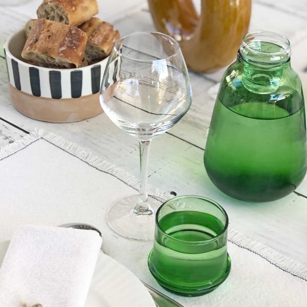 Green Glass Carafe Jug Vase Mouth Blown by TUSKcollection
