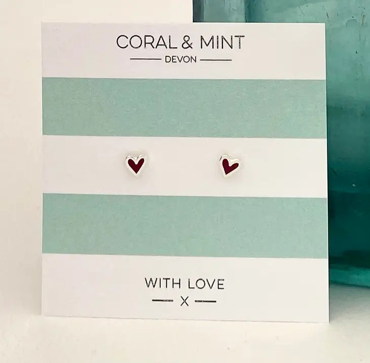 Mini Heart Red Enamel Studs by Coral & Mint