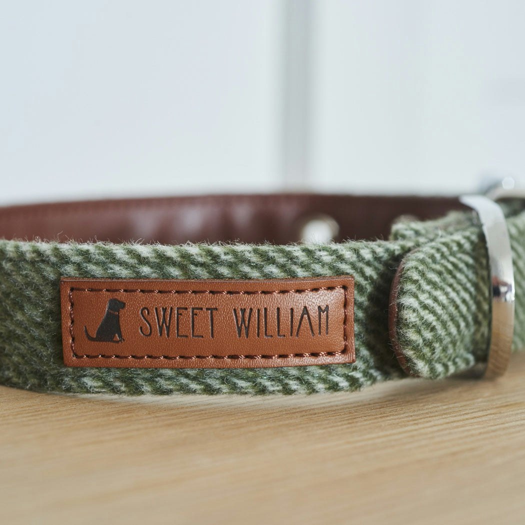 Large Green Tweed Dog Collar by Sweet William