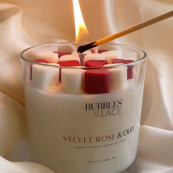 Love Heart Candle - Rose & Oud By by BUBBLES & LACE