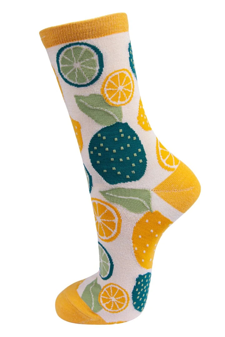 Cream Lemon and Lime Bamboo Ladies Sock by Miss Shorthair