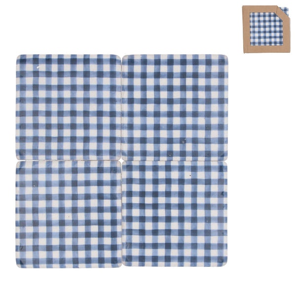 Pack Of Four Blue Gingham Coasters by Gisela Graham