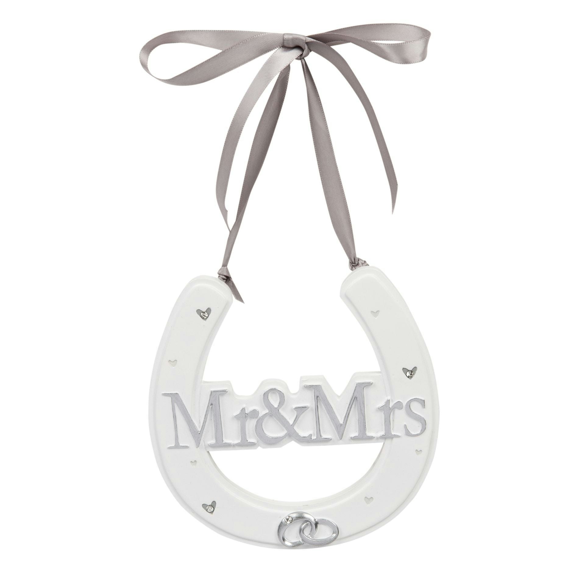 White Resin Hanging Wedding Horse Shoe by Cornucopia Worcester