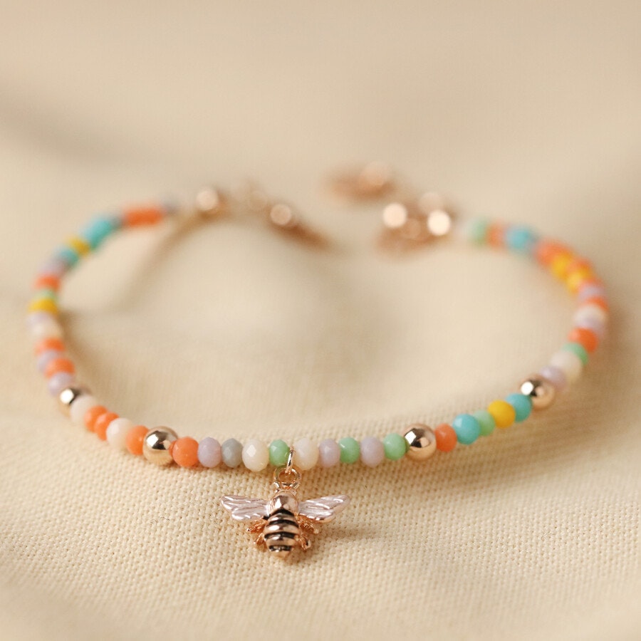 Colourful Beaded Bee Bracelet in Rose Gold by Lisa Angel