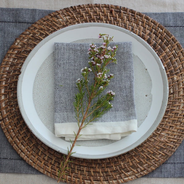 Pair of Herringbone Napkins - Slate by Raine And Humble