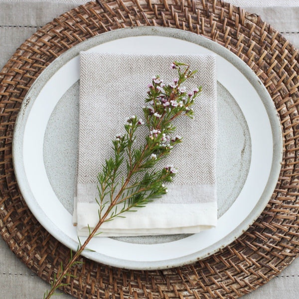 Pair of Herringbone Napkins - Dark Olive by Raine And Humble