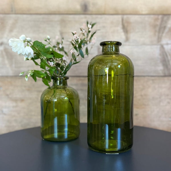 Tall Jardin Glass Bottle Vase In Moss by Terrace and Garden