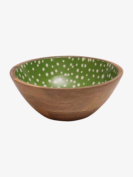 Sintra Mango Wood Green Spotted Salad Bowl by Dexam