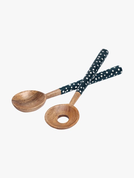 Sintra Mango Wood Ink Blue Spotted Salad Servers by Dexam