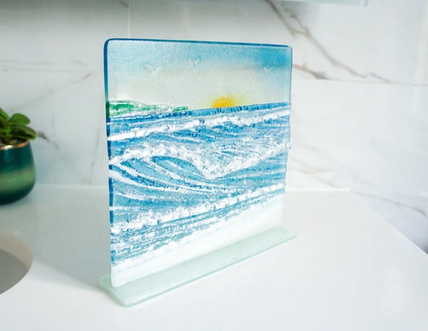 Handmade Glass Freestanding Panel - Waves At The Headland by Distinctly Living
