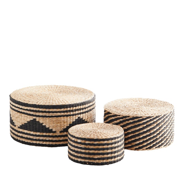 Seagrass Pouffes In Natural And Black - Small by Madam Stoltz