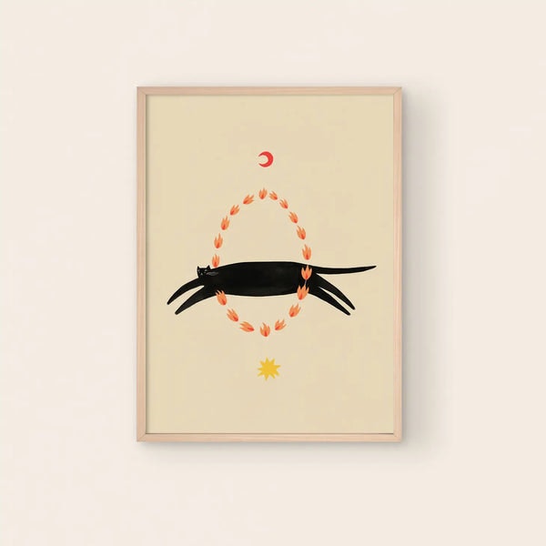 Fiery Circus Cat A4 Print by Little Black Cat