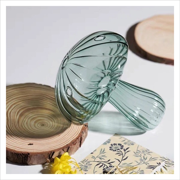 Teal Glass Mushroom Vase by Intrepid