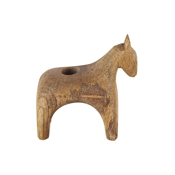 Wooden Horse With Candle Holder Back Natural by TUSKcollection