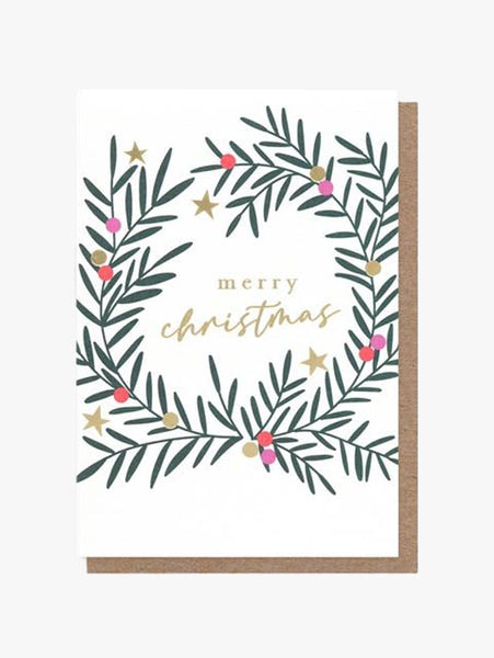 Merry Christmas Wreath Cards Pack Of 10 by Caroline Gardner