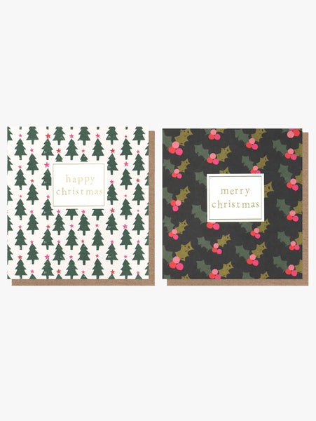 Potato Print Tree And Holly Cards Charity Pack by Caroline Gardner