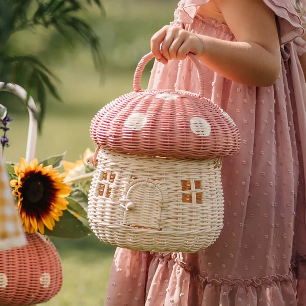 Rattan Mushroom Basket In Musk By by Olli Ella