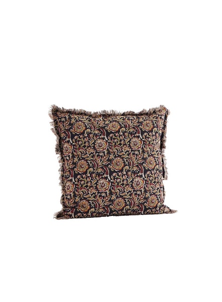 Calais Printed Cushion Black/Red/Mustard/Pine by Madam Stoltz