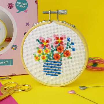Wildflower Vase Mini 3 Inch Cross Stitch Kit by The Make Arcade