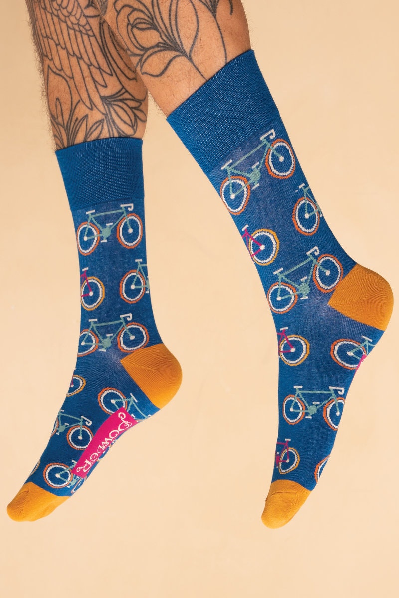 Mens Navy Socks with Bicycles by Powder Design